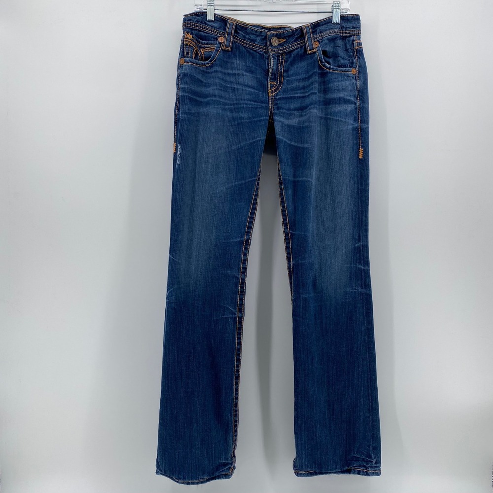 Big Star Sophie Bootcut Jeans Womens 32L Blue Med Wash Contrast Stitch Low Rise